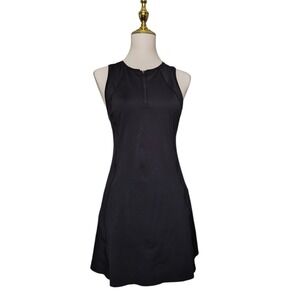 Athleta Ace Black 1/4 Zip Front Tennis Golf Running Dress w/ Pocket sz S Sporty